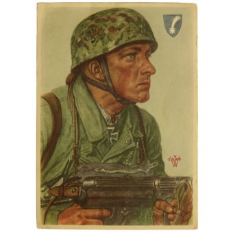WWII -saksalainen postikortti, FallschirmJäger Ritterkreuzträger Feldwebel Arpke. Espenlaub militaria